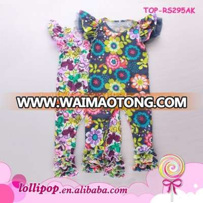 Boutique playsuit preemie sassy floral onesie wing-shaped sleeve child babygrow bodysuit flutter romper toddler icing ruffle