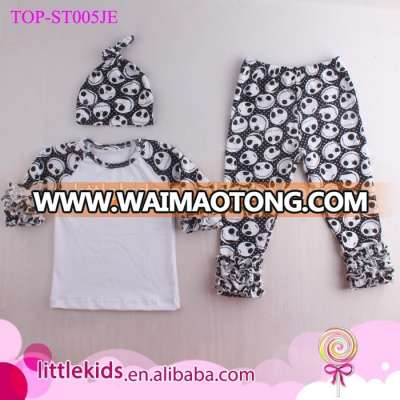 Boutique infant skull printing winter cotton top and pants set clothes Outfit Sets Custom Design newborn Clothes with hats